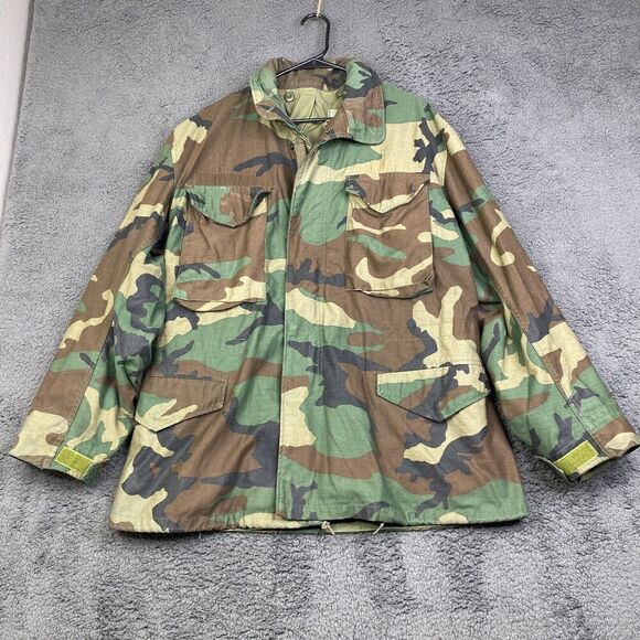 US Army Mens Cold Weather Field Coat With Liner & Hood M65 Woodland Camo 80s M - Picture 1 of 12